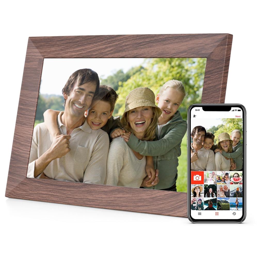 10.1-Inch WiFi Digital Photo Frame IPS Screen Touch Control 16GB Storage Auto Rotation Share Photos via APP with Backside Stand Brown |   Digital Photo Frames Cameras & Camcorders Brown