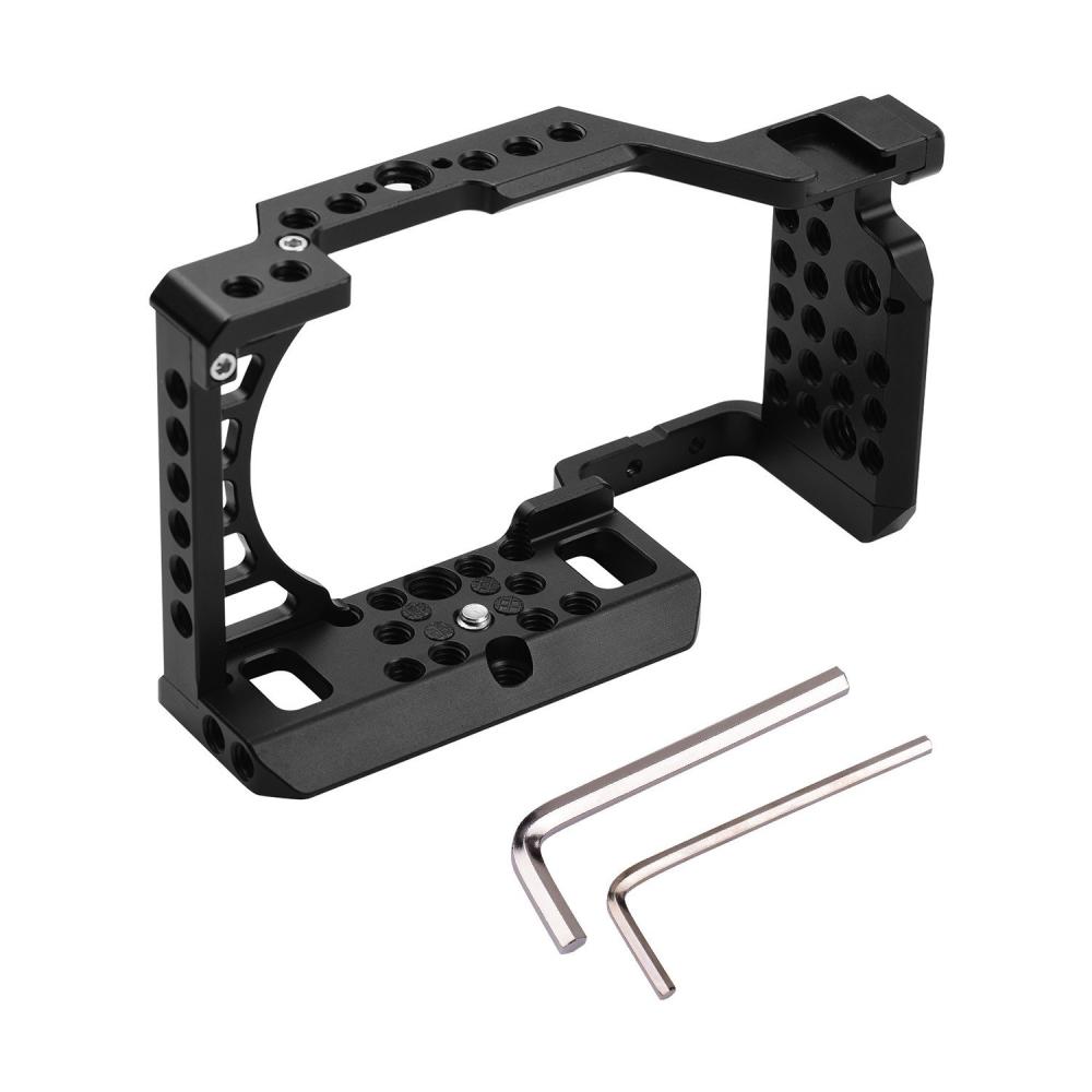 Aluminum Alloy Camera Cage Rig with Cold Shoe Mount ARRI Locating Hole 1/4 3/8 Threaded Holes Replacement Black |   Camera Cages Camera Cages Black