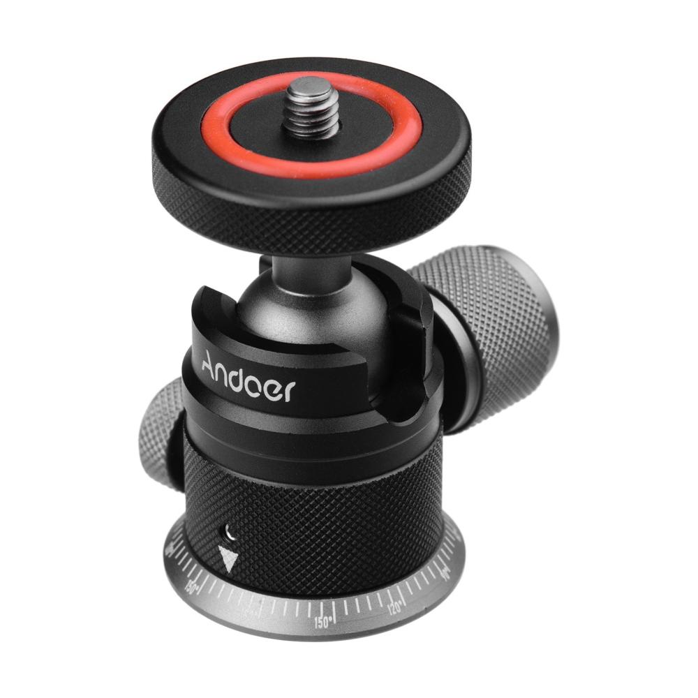 Andoer Aluminum Alloy Tripod Ball Head Mount Panoramic 360° Swivel 180° Flip with Scaled Base Universal 1/4 Mounting for DSLR Mirrorless Camera Tripod Mounting Black |   Other Studio Accessories Other Studio Accessories Black