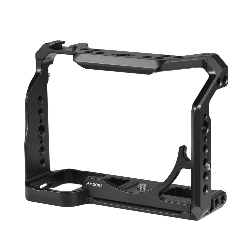 Andoer Camera Cage Aluminum Alloy Video Cage with Cold Shoe Mounts Numerous 1/4 Inch Screw Holes Black |   Camera Cages Camera Cages Black