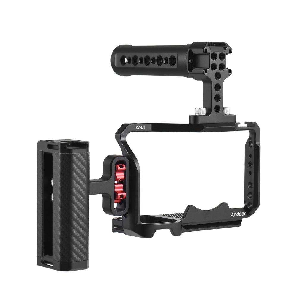 Andoer Camera Video Cage + Top Handle + Side Hand Grip Kit Aluminum Alloy Camera Video Cage with Cold Shoe Mounts Numerous 1/4 Inch Threads Replacement for Sony ZV-E1 Camera Black |   Camera Cages Camera Cages Black