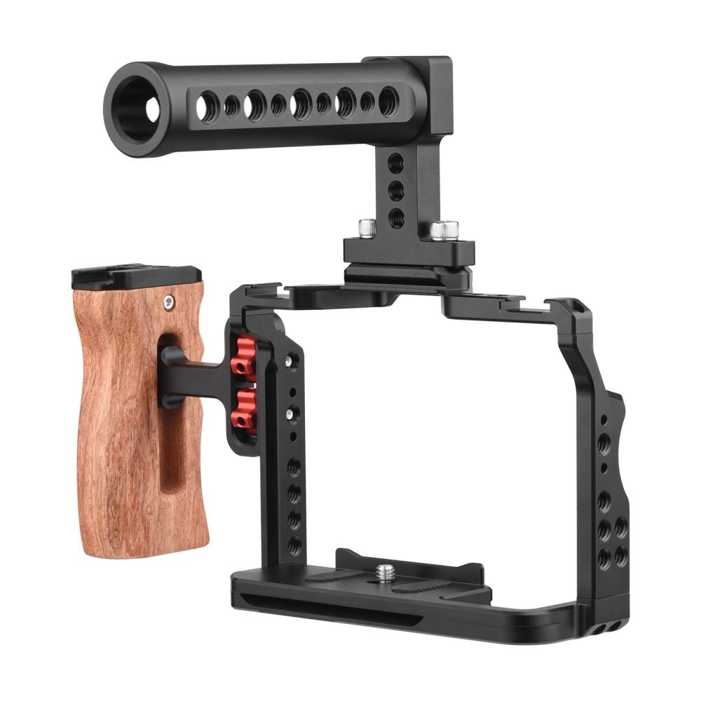 Andoer Camera Video Cage + Top Handle + Side Wooden Grip Kit Black |   Camera Cages Camera Cages Black