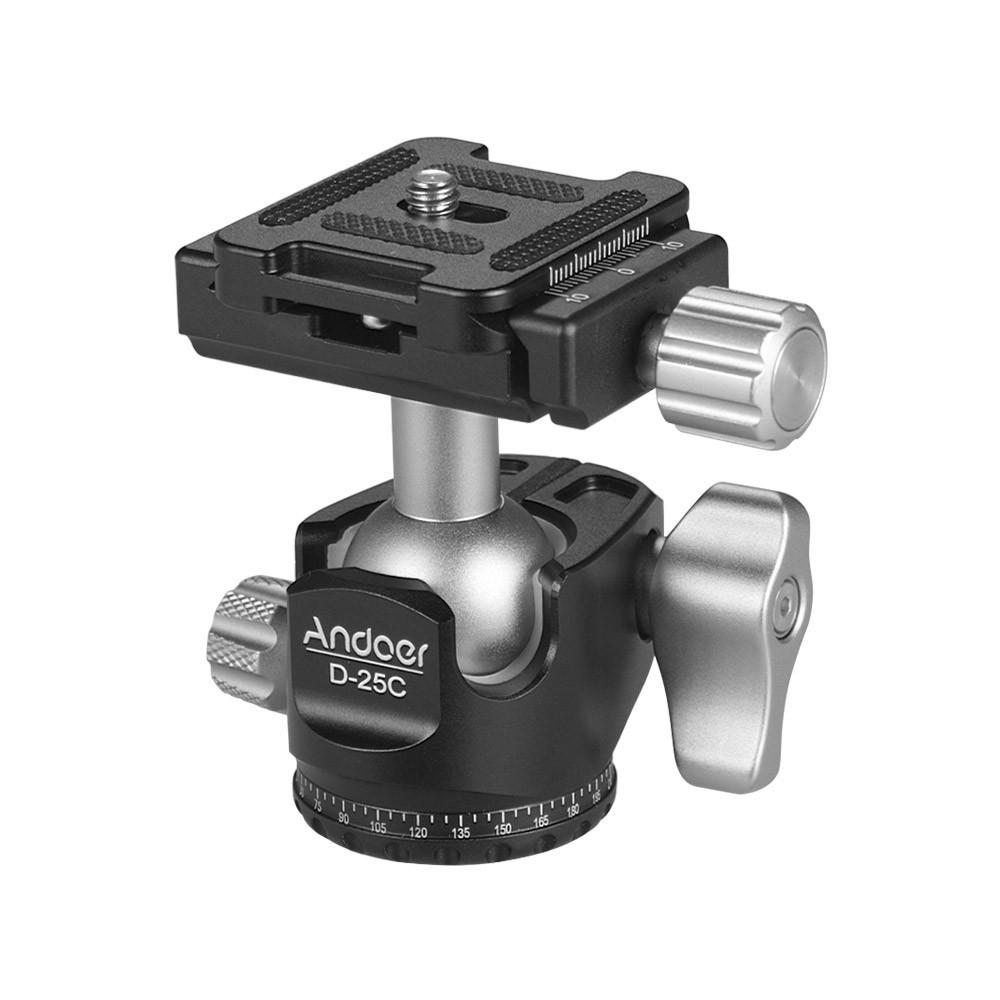 Andoer D-25C CNC Machining Aluminum Alloy Double Notch Ball Head Mini Ballhead Low Center of Gravity Black |   Other Camera Accessories Cameras & Camcorders Black