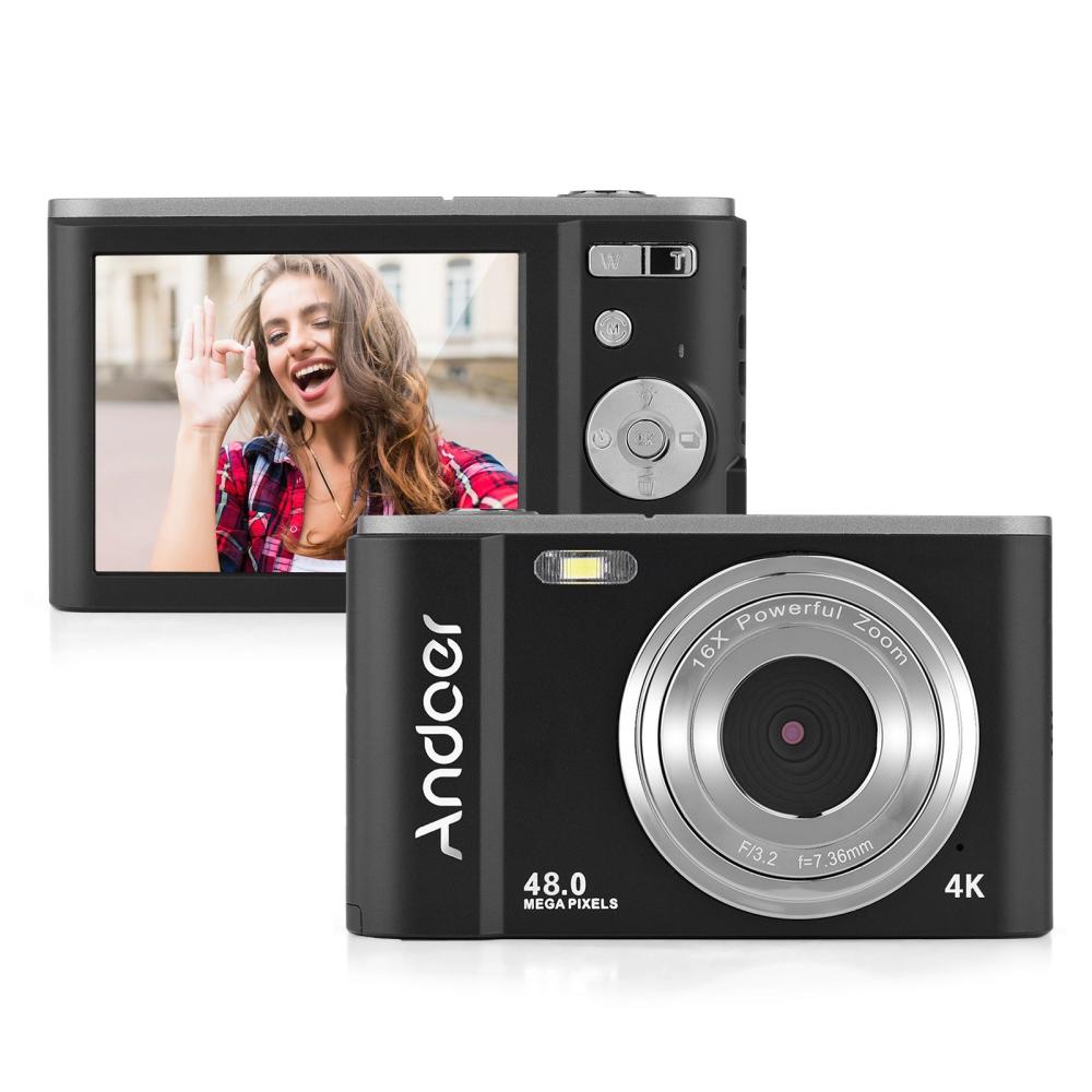 Andoer Portable Digital Camera 48MP 2.7K 2.88-inch IPS Screen 16X Zoom Auto Focus Self-Timer 128GB Extended Memory Face Detection Anti-shaking with 2pcs Batteries Hand Strap Carry Pouch Black |   Digital Cameras Cameras & Camcorders Black