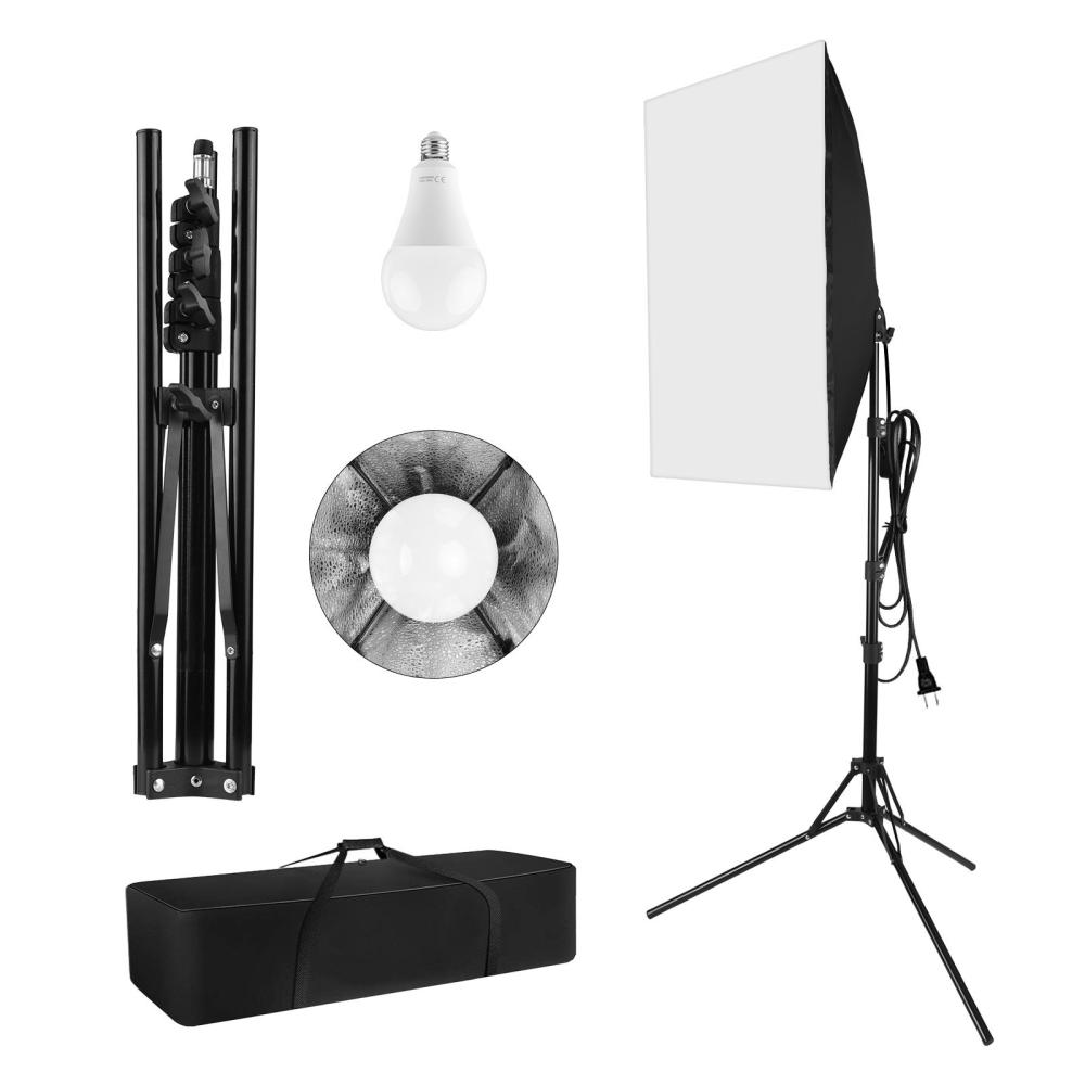 Andoer Professional Studio Photography Softbox Lighting Kit 1 28 x 20inch Softbox + 1 23W Light Bulb + 1 2m Light Stand + 1 Carrying Bag for Studio Portrait Product Video Photography Black |   Soft Boxes Soft Boxes Black