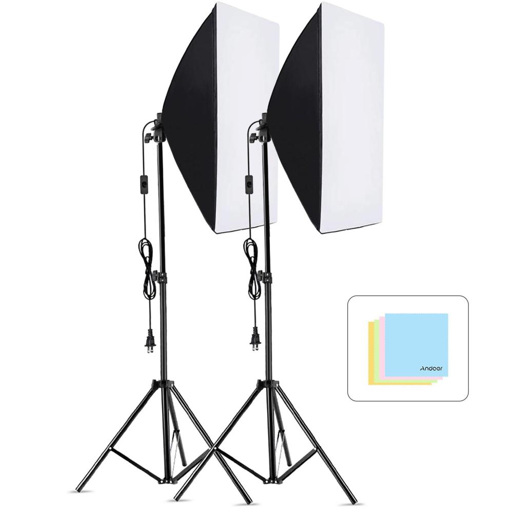 Andoer Studio Photography Softbox Kit with 50x70cm Softbox * 2 + 2M Metal Tripod Stand * 2 for Live Streaming Portrait Product Photo Video  |   Soft Boxes Soft Boxes Soft Boxes