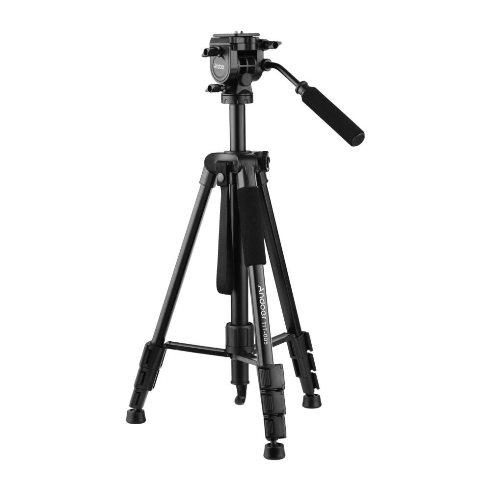 Andoer TTT-005 Aluminum Alloy Tripod Stand Fluid Hydraulic Ball Head Black |   Tripods Tripods Black