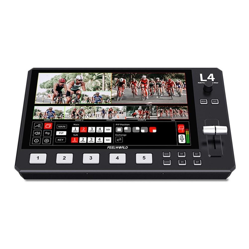 FEELWORLD L4 Multi-Format Video Mixer Switcher with 10.1 Inch Touchscreen Built-in Cooler 4 x HDMI Input + 1 x USB3.0 Output for Live Stream E-Sports Competition Interview Education  |   Video Monitors Video Monitors Video Monitors