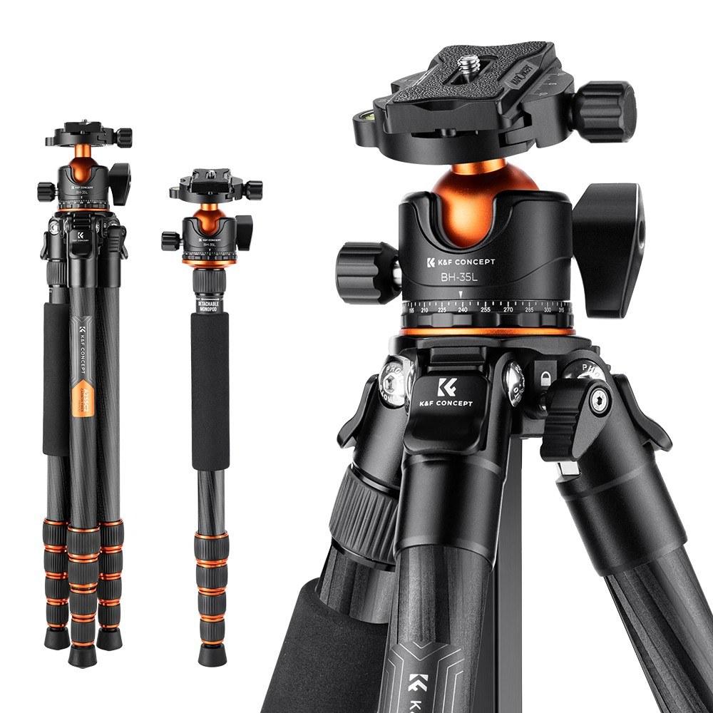 K&F CONCEPT 61.4in Carbon Fiber Camera Tripod Black |   Tripods Tripods Black