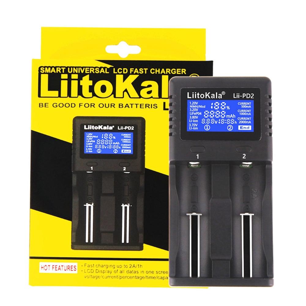 LIITOKALA LII-PD2 Smart Battery Charger for 18650 26650 21700 NiMH Lithium Rechargeable Batteries 2 Slots Independent Charging Auto-polarity Detector Charger Black |   Batteries & Power Supplies Batteries & Power Supplies Batteries & Power Supplies