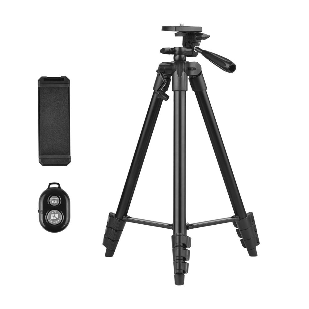 Portable Tripod Stand with Phone Clamp Remote Shutter Black |   Tripods Tripods Black