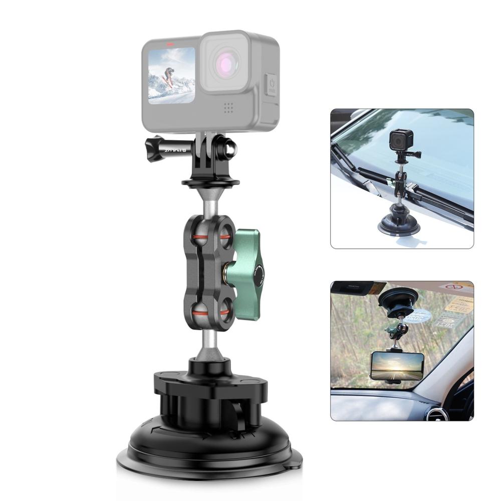 PULUZ PU848 Suction Cup Mount Camera Mount Dual 360° Rotatable Ballheads with Phone Holder Black |   Other Action Cam Accessories Action Cameras & Accessories Black