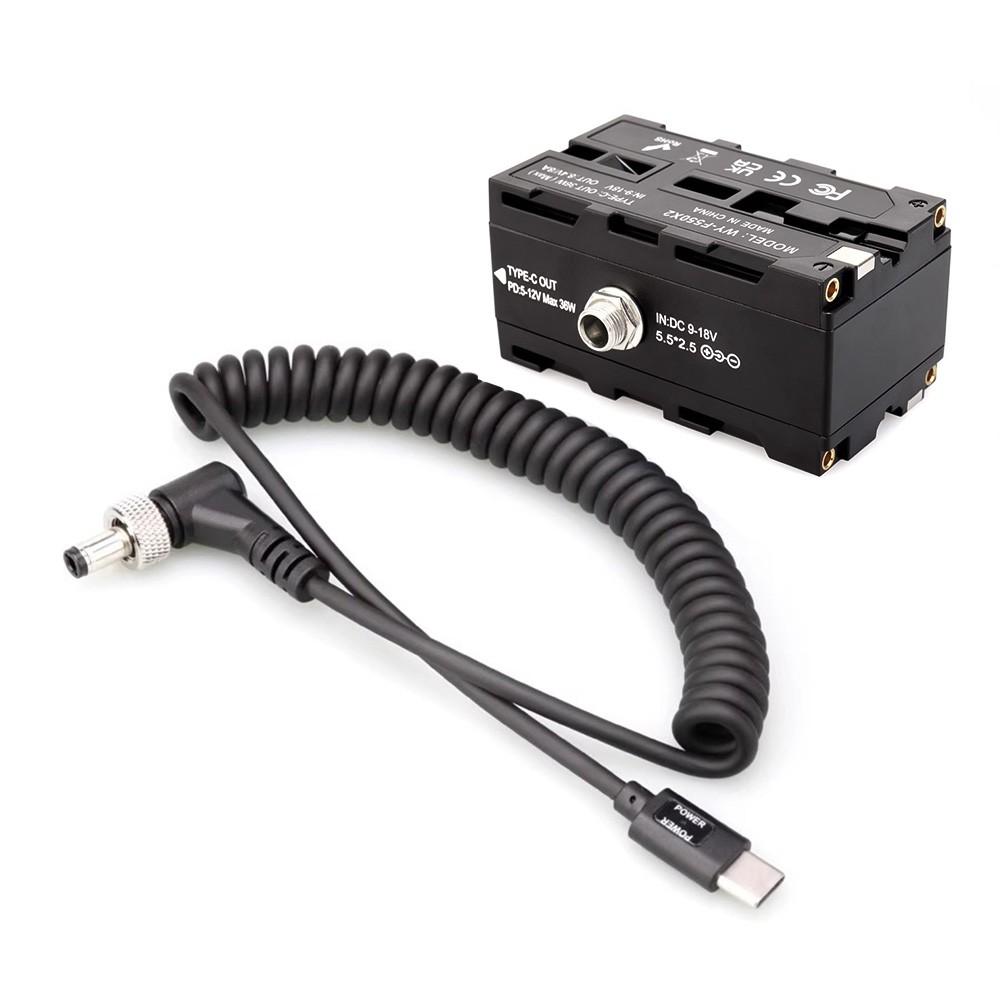 Type-C to Double-Sided NP-F550/570/770/970 Dummy Battery Power Adapter with 5-12V Type-C Output Flexible Spring Cable  |   Batteries & Power Supplies Batteries & Power Supplies Batteries & Power Supplies