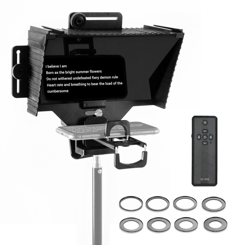 Universal Teleprompter Portable Prompter with BT Remote Control Lens Adapter Ring Black |   Other Studio Accessories Other Studio Accessories Black