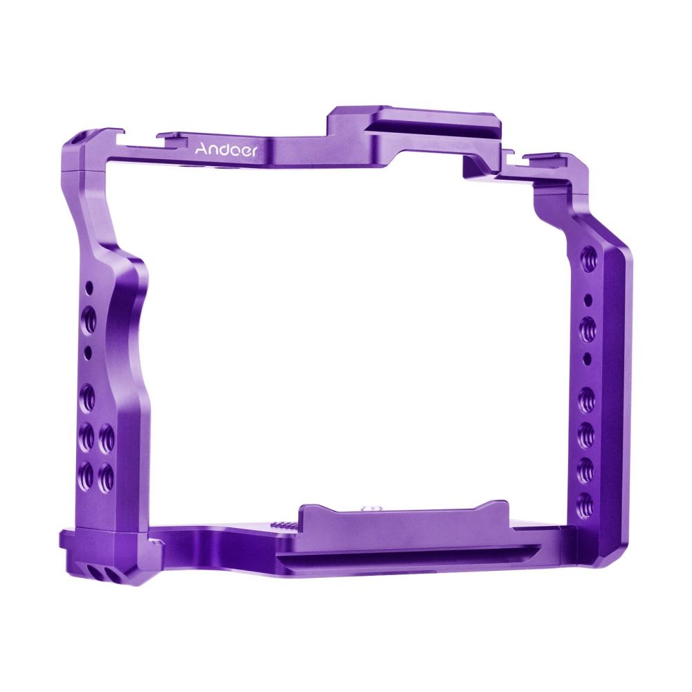 Andoer Camera Cage Aluminum Alloy Video Cage with Dual Cold Shoe Mounts Numerous 1/4 Inch Threads Replacement for Sony A7IV/ A7III/ A7II/ A7R III/ A7R II/ A7S II Purple |   Camera Cages Camera Cages Camera Cages